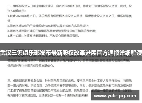 武汉三镇俱乐部发布最新股权改革进展官方通报详细解读